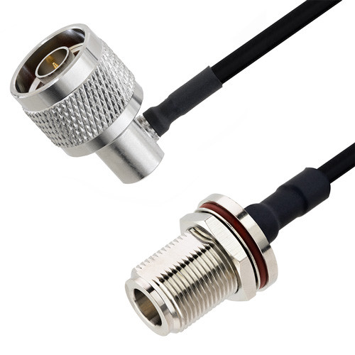 N Male Right Angle to N Female Bulkhead Cable Assembly using LC141TBJ Coax, 6 FT