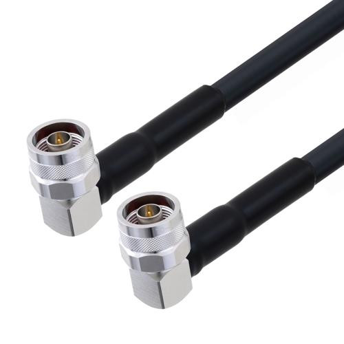 Low Loss N Male RA to N Male RA Cable using LMR-400-UF Coax, 1 FT With Times Microwave Components with HeatShrink and 180 Deg. Clock