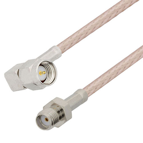 SMA Male Right Angle to SMA Female Cable Assembly using RG316-DS Coax, 0.5 FT