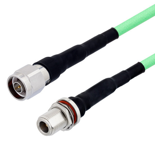 Low Loss N Male to N Female Bulkhead Cable Assembly with Heavy Duty Heat Shrink Boot using LL335i Coax, 1.5 FT