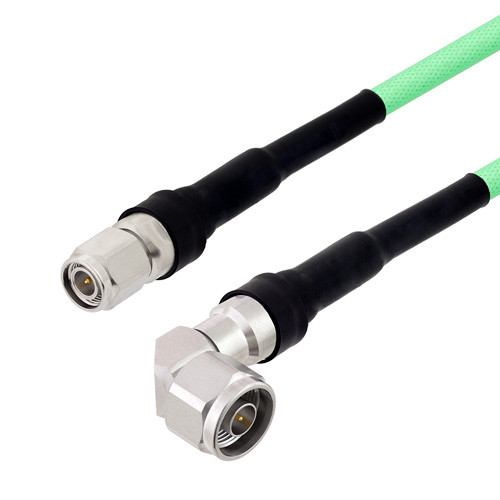 Low Loss TNC Male to N Male Right Angle Cable Assembly with Heavy Duty Heat Shrink Boot using LL335i Coax, 1.5 FT
