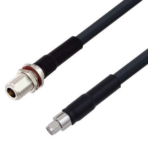 Low Loss N Female Bulkhead to SMA Male Cable Assembly using LMR-400-DB Coax, 3 FT with Times Microwave Components with HeatShrink