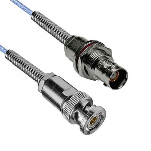 1553 TRB 3-Slot Plug to TRB 3-Lug Jack Bulkhead Cable Assembly using M17/176-00002-LC Coax, 5 FT with Bend Relief