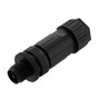 M12 DC Power 4 Pin T-Code Male Field Termination Connector, IP67, Plastic Nut, Fits 16-20AWG and 8-10mm Cable, 60V, 12A, Screw-In, Black