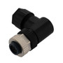 M12 Sensor 5 Pin B-Code Right Angle Female Field Termination Connector, IP67, Fits 18-26AWG and 4-7mm Cable, 60V, 4A, Screw-In Style, Black