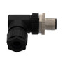M12 Sensor 5 Pin B-Code Right Angle Male Field Termination Connector, IP67, Fits 18-26AWG and 4-7mm Cable, 60V, 4A, Screw-In Style, Black
