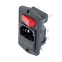 AC PEM C14, 1.0 to 3.0mm Horizontal Panel Snap-In, 6.3mm Quick-connect, Single Illuminated Switch Fuseholder