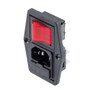 Vertical Power Entry Module, Side-Fixing, Flange-Mount, C14 Inlet, Single Contact Illuminated Red Switch, 72.3 mm