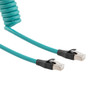 Category 5e Ethernet Coil Cord, RJ45-RJ45 180D Tangents, F/UTP Foil Shielded 26AWG High Flex Industrial Zero Halogen TPU Teal, 6 to 36F