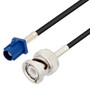 Blue FAKRA Plug to BNC Male Cable Assembly using RG174 Coax, 1 FT