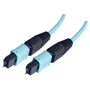 MPO w/ pins to MPO w/ pins, 12 Fiber Ribbon, OM4 100G 50/125 Multimode, LSZH Jacket, Aqua, 1.0m