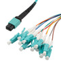 MPO w/o pins to LC fan-out, 0.9mm diameter, 12 fiber, OM3 50/125um Multimode, OFNP Jacket, Aqua, 1 meter