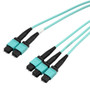 Fiber Aggregation Conversion Harness, 3xMPO8 w/ pins to 2xMPO12 w/ pins, OM3 50/125um Multimode, LSZH Jacket, Aqua, 10 meter