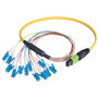 MPO Male to 12x LC Fan-out, 12 Fiber Ribbon, 9/125 Singlemode, OFNR Jacket, Yellow, 5.0m