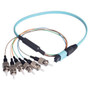 MPO Male to 6x ST Fan-out, 6 Fiber Ribbon, OM3 10G 50/125 Multimode, OFNR Jacket, Aqua, 1.0m