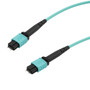 MPO w/ pins to MPO w/ pins, 8 fiber,Type A,OM3 50/125um Multimode, OFNR Jacket, Aqua, 3 meter