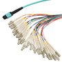 MPO w/ pins to FLC Fan-out, 24 fiber round,OM3 50/125um Multimode, OFNR Jacket, Aqua, 1 meter
