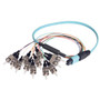 MPO Male to 12x ST Fan-out, 12 Fiber Ribbon, OM4 100G 50/125 Multimode, LSZH Jacket, Aqua, 0.5m