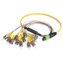 MPO Male to 12x ST Fan-out, 12 Fiber Ribbon, 9/125 Singlemode, OFNR Jacket, Yellow, 1.0m