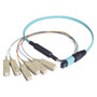 MPO Male to 6x SC Fan-out, 6 Fiber Ribbon, OM3 10G 50/125 Multimode, OFNR Jacket, Aqua, 5.0m