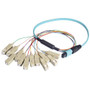 MPO Male to 12x SC Fan-out, 12 Fiber Ribbon, OM3 10G 50/125 Multimode, OFNR Jacket, Aqua, 5.0m