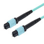 MPO w/ pins to MPO w/ pins, 24 Fiber Round, OM3 10G 50/125 Multimode, LSZH Jacket, Aqua, 5.0m