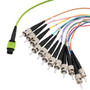 MPO w/ pins to ST Fan-out, 12 fiber round,OM5 50/125um Multimode, OFNR Jacket, Lime Green, 10 meter