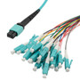 MPO w/o pins to LC fan-out, 0.9mm diameter, 24 fiber, OM4 50/125um Multimode, OFNP Jacket, Aqua, 5 meter