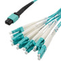 MPO w/o pins to LC fan-out, 2.0mm diameter, 12 fiber, OM4 50/125um Multimode, OFNP Jacket, Aqua, 1 meter