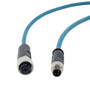 M8 3-Position Male to M12 3-Position Female IP67 A-Code Cable Assembly, Unshielded, 24 AWG, PUR Jacket, Blue, 10 Meter