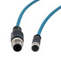 M8 4-Position Female to M12 4-Position Male IP67 A-Code Cable Assembly, Unshielded, 24 AWG, PUR Jacket, Blue, 3 Meter