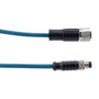 M8 4-Position Male to M12 4-Position Female IP67 A-Code Cable Assembly, Unshielded, 24 AWG, PUR Jacket, Blue, 10 Meter