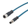 M8 4-Position Male to M12 4-Position Female IP67 A-Code Cable Assembly, Unshielded, 24 AWG, PUR Jacket, Blue, 2 Meter