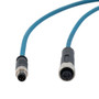 M8 4-Position Male to M12 4-Position Female IP67 A-Code Cable Assembly, Unshielded, 24 AWG, PUR Jacket, Blue, 2 Meter