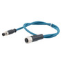 M8 4-Position Male to M12 4-Position Female IP67 A-Code Cable Assembly, Unshielded, 24 AWG, PUR Jacket, Blue, 2 Meter