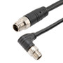 Cat6a Ethernet Economy IP67 M12 8 Position X code Cable, Right Angle M12 Plug to M12 Plug, 26AWG Shielded Outdoor VW-1 PVC Black, 1M