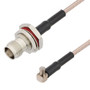 MCX Plug Right Angle to TNC Female Bulkhead Cable Assembly using RG316-DS Coax, 1.5 FT with HeatShrink, LF Solder