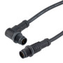 IP68 Waterproof M12 5 Position B-code, Sensor Signal Cable, Light Weight Plastic Nut, 22AWG, PVC, Male To Right Angle Male, Black, 5M