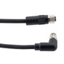 M12 4 Position IP67 L-Code Pigtail Cable Assembly, Unshielded 16AWG PUR Jacket, Right Angle Male to Female, Black 10m