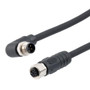 M12 4 Position IP67 L-Code Pigtail Cable Assembly, Unshielded 16AWG PUR Jacket, Right Angle Male to Female, Black 1m