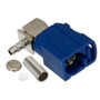 FAKRA Jack Right Angle Connector Crimp/Solder Attachment for RG174, RG316, RG188, .100 inch, LMR-100, Blue Color