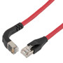 Ethernet 6a 10gig Right-Angle Patch Cable, F/UTP Shielded, 26AWG, RJ45 Straight to Down, LSZH, Red, 2 FT