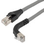 Ethernet 6a 10gig Right-Angle Patch Cable, F/UTP Shielded, 26AWG, RJ45 Straight to Up, LSZH, Gray, 3 FT