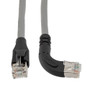 Ethernet 6a 10gig Right-Angle Patch Cable, F/UTP Shielded, 26AWG, RJ45 Straight to Right, LSZH, Gray, 2 FT
