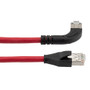 Ethernet 6a 10gig Right-Angle Patch Cable, F/UTP Shielded, 26AWG, RJ45 Straight to Right, LSZH, Red, 1 FT