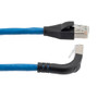 Ethernet Category 6a 10gig Right Angle Patch Cable, F/UTP Shielded, 26AWG, RJ45 Straight to Down, CMX PVC, Blue, 15.0 ft