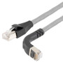 Ethernet Category 6a 10gig Right Angle Patch Cable, F/UTP Shielded, 26AWG, RJ45 Straight to Down, CMX PVC, Gray, 7.0 ft
