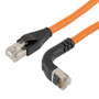 Ethernet Category 6a 10gig Right Angle Patch Cable, F/UTP Shielded, 26AWG, RJ45 Straight to Down, CMX PVC, Orange, 10.0 ft