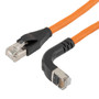 Ethernet Category 6a 10gig Right Angle Patch Cable, F/UTP Shielded, 26AWG, RJ45 Straight to Down, CMX PVC, Orange, 2.0 ft