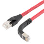 Ethernet Category 6a 10gig Right Angle Patch Cable, F/UTP Shielded, 26AWG, RJ45 Straight to Down, CMX PVC, Red, 20.0 ft